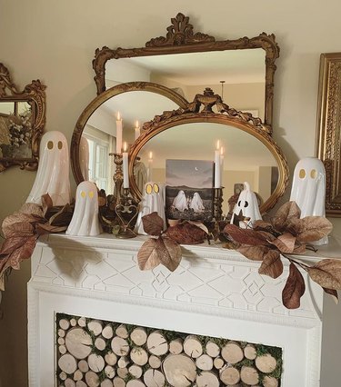 Mantel with ghost decorations