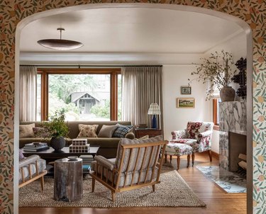 Tudor Revival home with vintage living room