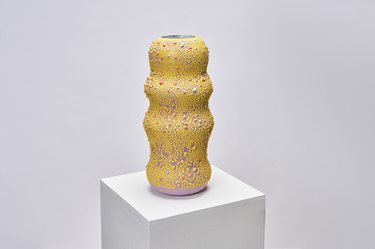 Lavender vase with yellow textured speckles