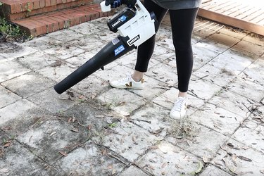Blowing leaves off pavers with HART tools leaf blower