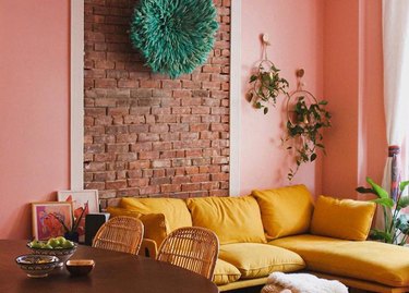 pink and yellow living room