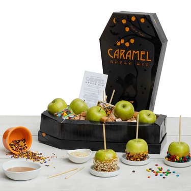 coffin-shaped box of caramel apples