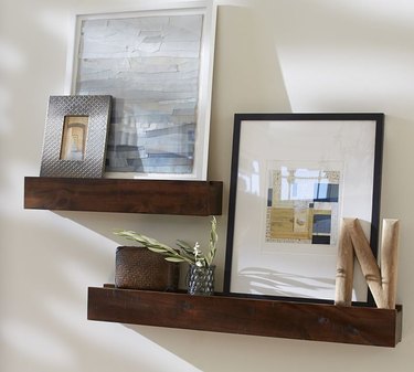 Wooden shelves on wall