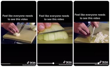 How to cut onions while keeping the root intact