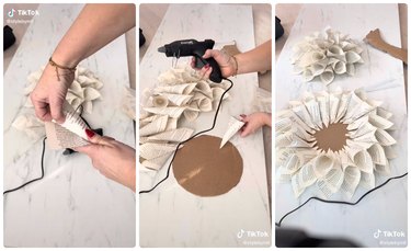 screenshot of tiktok video making floral paper wall sculpture