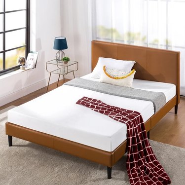 Zinus Jade Cognac Faux Leather Upholstered Platform Bed