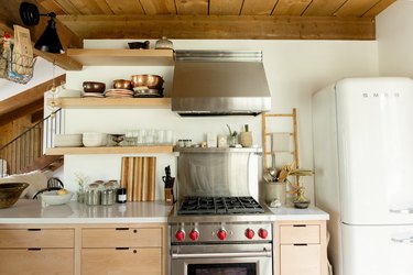 extra kitchen storage ideas - hanging wire baskets