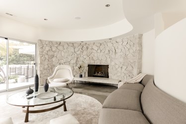 modern living room with rounded corners