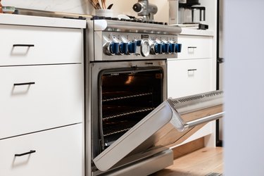 open stainless steel oven and range