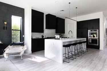 modern white kitchen dark floor