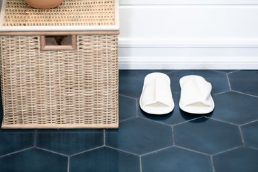 Blue hexagon tile in a bathroom