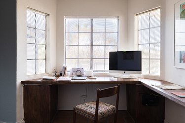 Corner desk set up in bay window with Home Office Desk Ideas