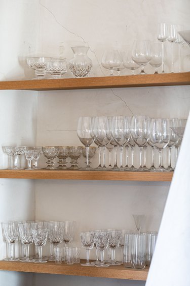 Wood shelves with wine glasses