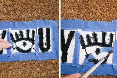 Painting doormat with stenciled letters