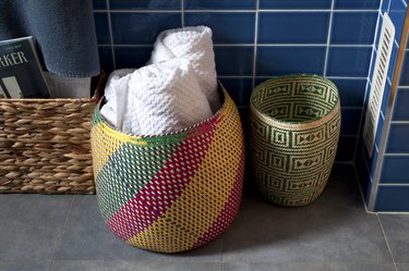 Towels in wicker baskets