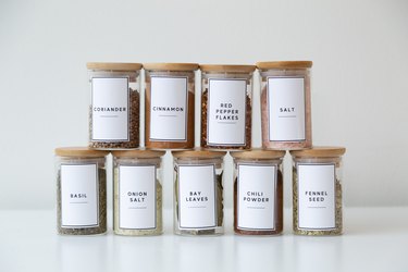 Glass spice jars with printed labels