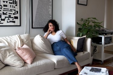 Collier Meyerson in her bohemian living room