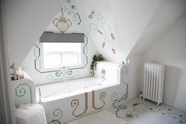attic bathroom ideas with tiled walls