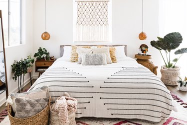 Bedroom with Boho furnishings and plants