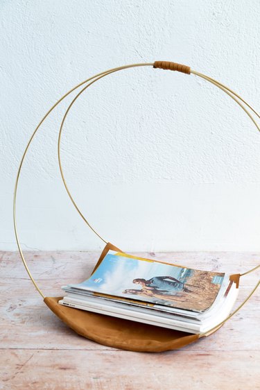 Embroidery hoop and leather magazine rack