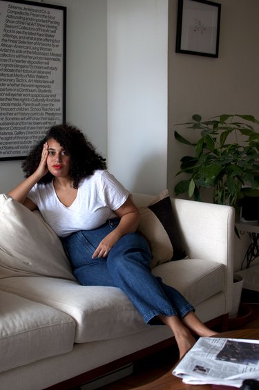 Collier Meyerson in her bohemian living room