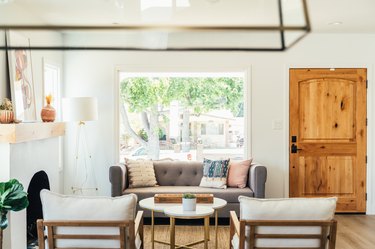 A living room with a large picture window