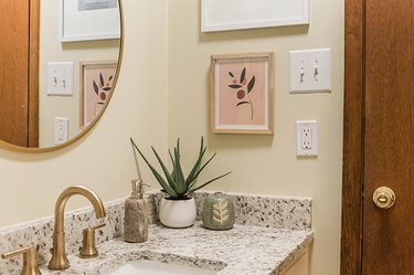 Wall socket in a bathroom with neutral color theme and decor