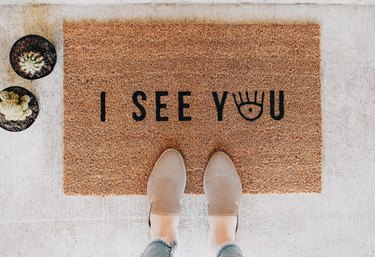 DIY doormat with words "I See You"