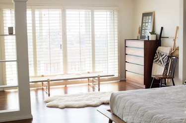 Blinds on a row of windows in a bedroom