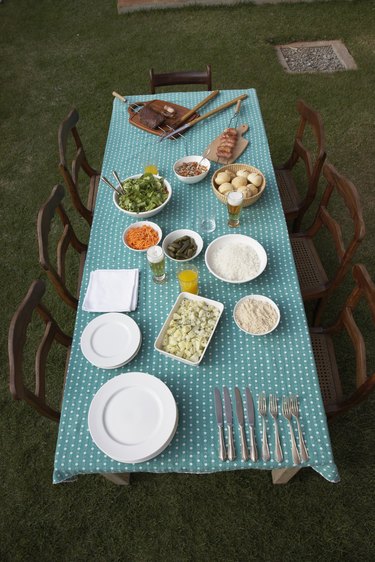Picnic table set for dinner