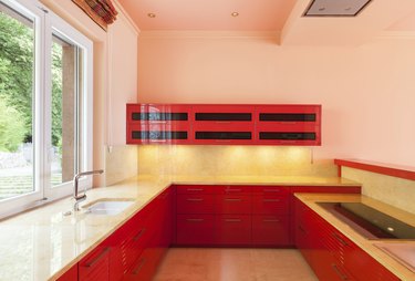 red domestic kitchen