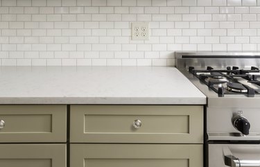 Kitchen Counter with Subway Tile, Stainless Steel oven
