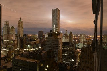 Sunset over a dark Manhattan post Hurricane Sandy