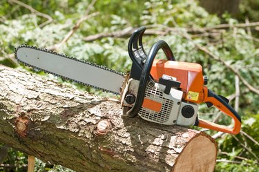 Chainsaw on fallen tree