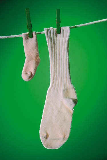 Socks hanging on clothesline