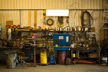 Garage with tools and workbench