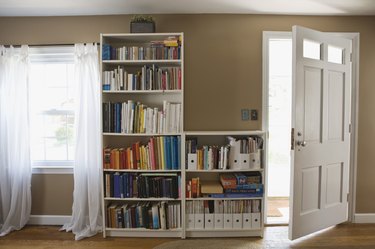 Bookshelves and open door