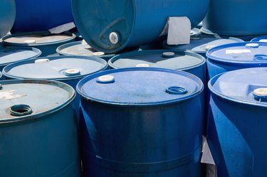 Blue oil containers