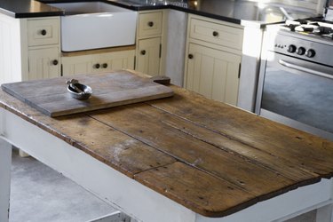 Rustic table in kitchen