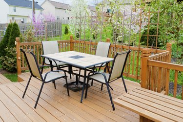 Patio of family home in early spring.