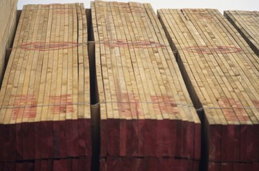 lumber on docks ready for export, close-up