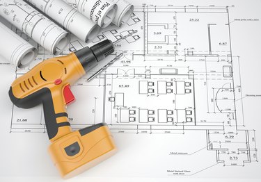 Architectural drawings and electric screwdriver
