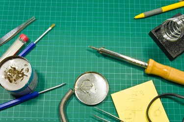 Different soldering hobby tools still life composition.