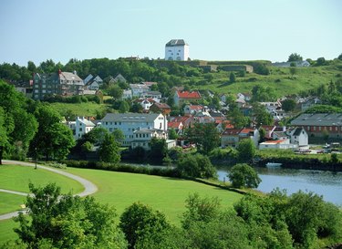 High angle view of Nidelva River, Trondheim, Norway