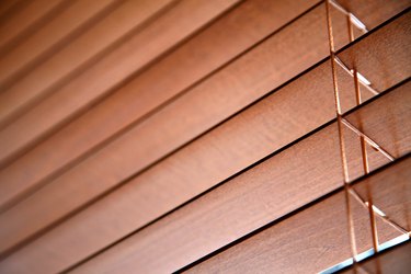 Close-up of wooden slats in venetian blind