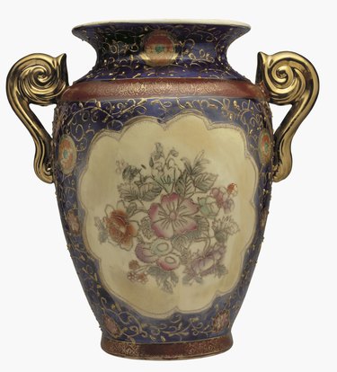 close-up of an ornate Japanese vase