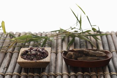 Bamboo, tourmaline and aloeswood, elevated view (focus on tourmaline)