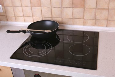 Frying pan on a stove.