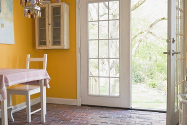 Dining table and open door