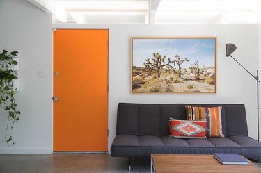 room with orange door